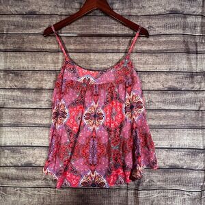 GAP Womens Medium Red Paisley Medallion Boho Spaghetti Strap Camisole Top NEW